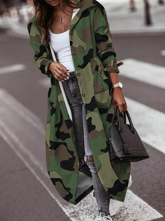 Casual Camo Loose Trench Coat