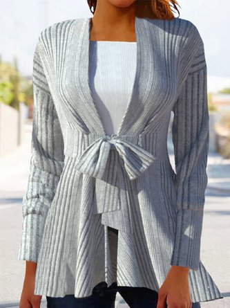 Plain Long Sleeve Lace-up Casual Other Coat