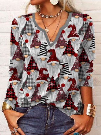 Jersey Casual Christmas Long sleeve Santa Claus T-Shirt Xmas T-shirt