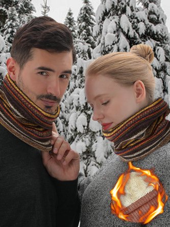 Casual Retro Striped Ethnic Pattern Plush Scarf Autumn Winter Thickened Scarf Accessories