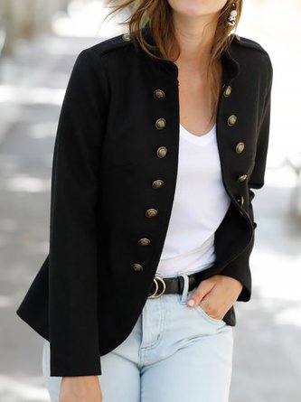 Plain Others Buckle Casual Jacket