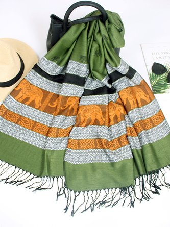 Boho Striped Elephant Pattern Silk Scarf Vintage Ethnic Vacation Beach Accessories