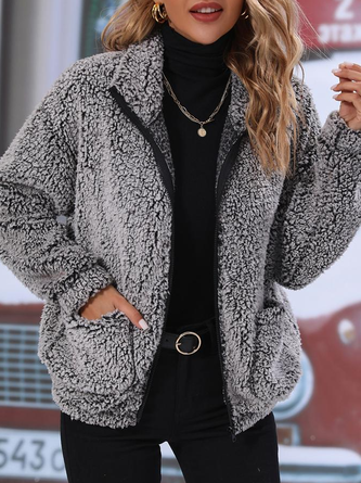 Loose Stand Collar Casual Teddy Jacket