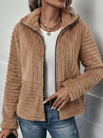 Zipper Casual Turtleneck Teddy Jacket