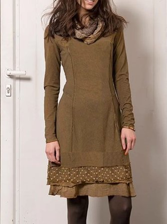 Long Sleeve Cotton-Blend Knitting Dress