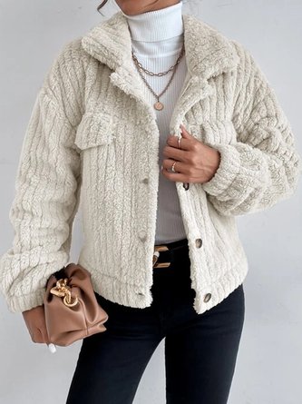 Lapel Collar Loose Casual Teddy Jacket