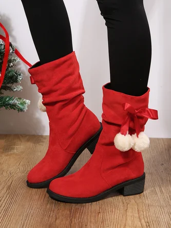 Christmas Pompom Decor  Faux Suede Slouchy Boots Xmas Boots