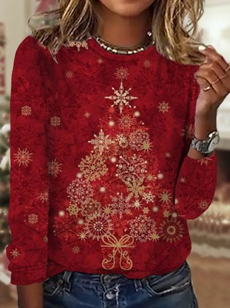 Loose Casual Crew Neck Christmas T-Shirt Xmas T-shirt