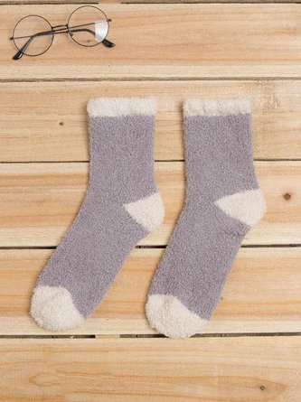 Casual Coral Fleece Contrast Color Socks Autumn Winter Thickened Warm Accessories