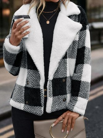 Fluff/Granular Fleece Fabric Buckle Casual Shawl Collar Teddy Jacket