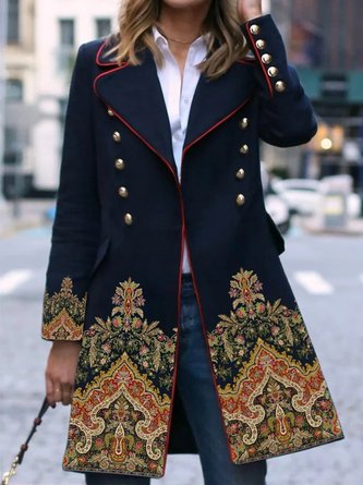 Paisley Buckle Long Sleeve Lapel Collar Casual Jacket