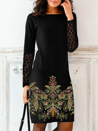 Boat Neck Loose Party Ethnic Lace Dress