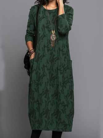 Plus Size Crew Neck Floral Loose Dress