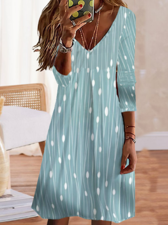 Plus Size Casual Polka Dots Jersey Dress