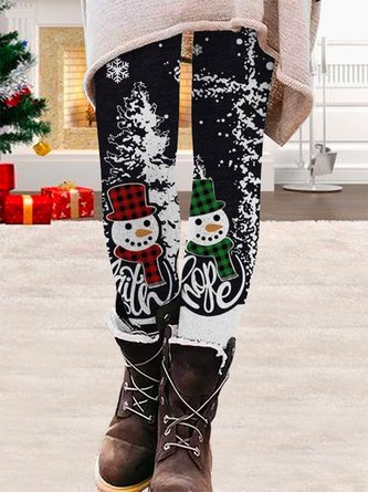 Plus Size Tight Christmas Snowman Leggings Xmas Leggings