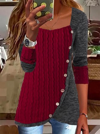 Plus Size Christmas Casual Buttoned Long Sleeve Top tunic