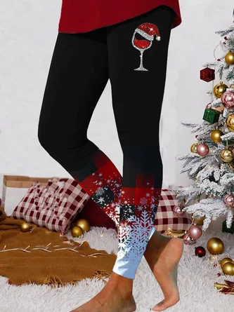 Plaid Snowflake Christmas Casual Jersey Leggings Xmas Leggings