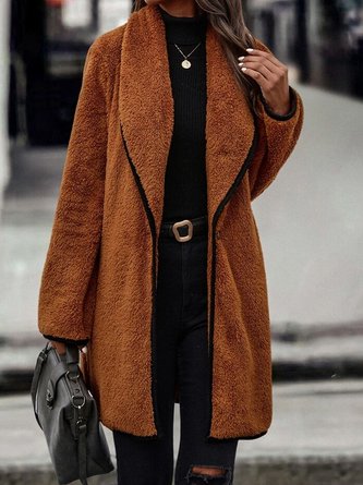 Casual Fluff/Granular Fleece Fabric Color Block Teddy Jacket