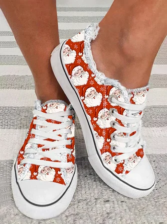 Christmas Santa Claus Snowflake Lace-Up Canvas Shoes Xmas Shoes