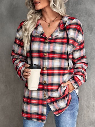 Plaid Hoodie Casual Long sleeve Outwear