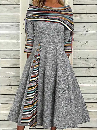 Plus Size Ethnic Casual Long sleeve Loose Dresse
