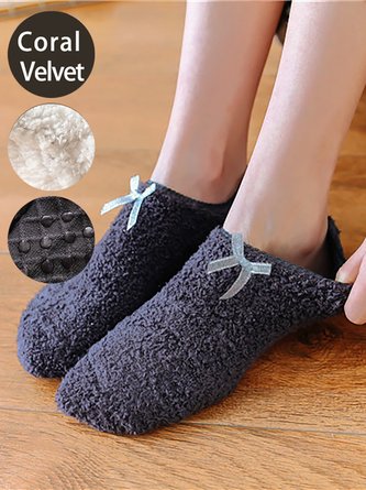 Casual Home Bow Decorative Coral Fleece Floor Socks