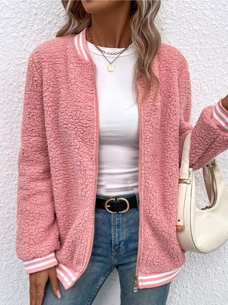 Casual Long sleeve Pink Teddy Jacket