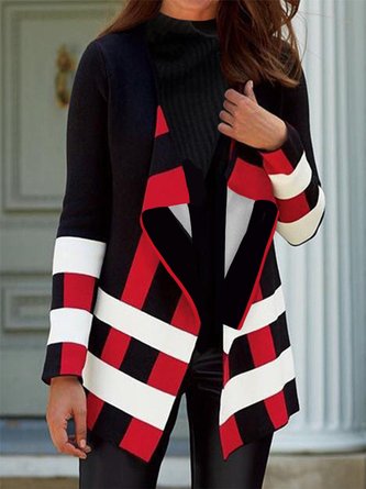 Color Block Plaid Long Sleeve Casual Casual Lapel Collar Other Coat