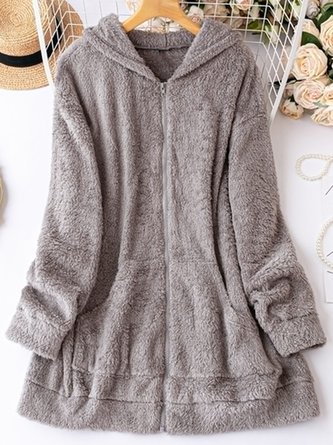 Hoodie Plain Loose Casual Teddy Jacket