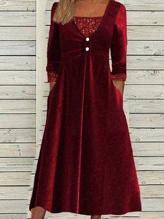 Crew Neck Velvet Loose Casual Dress