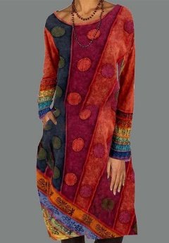 Plus Size Red Cotton Casual Round Neck Knitting Dress