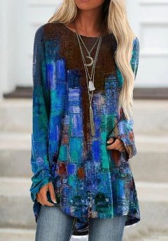 Plus Size New Women Fashion Holiday Casual Vintage Long Sleeve Top