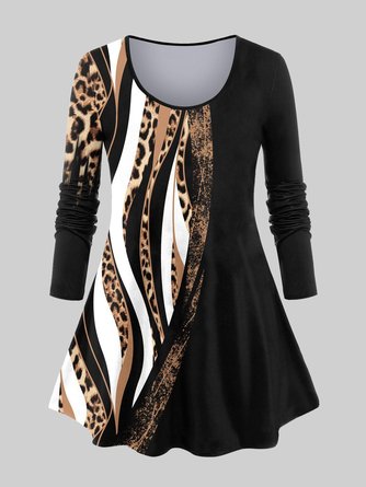 Plus Size Abstract Jersey Crew Neck Casual Dress