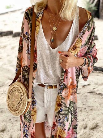 Loose Others Vacation Red Floral Cardigan