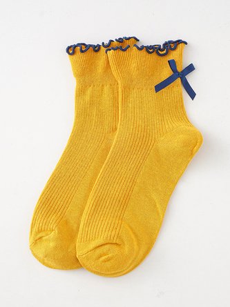 Casual Ruffle Ribbon Bow Stitching Cotton Socks Daily Commuting Home Accessories