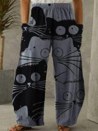 Plus Size Cat Loose Casual Casual Pants