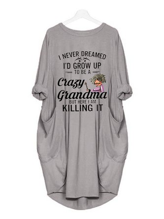 Plus Size Crew Neck Loose Text Letters Dress