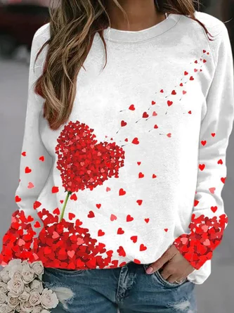 Casual Crew Neck Heart/Cordate Sweatshirt