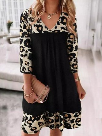 Loose Leopard Casual V Neck Dress