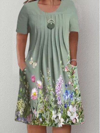 Plus Size Crew Neck Casual Jersey Loose Dress