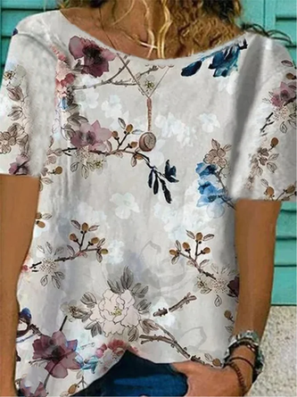 Cotton Printed Casual Crew Neck Top