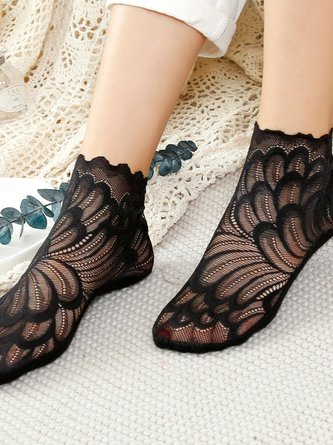 Lace Hollow Feather Pattern Socks Crystal Socks Elegant Party Accessories