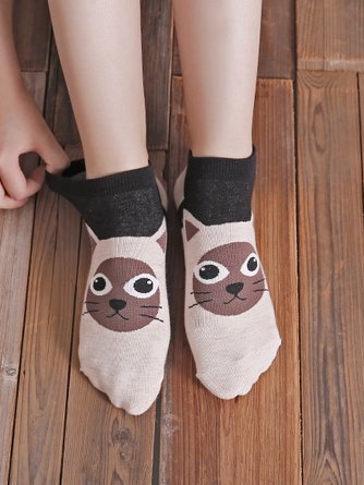 Daily Casual Cat And Dog Pattern Cotton Socks Fun Cartoon Accessories