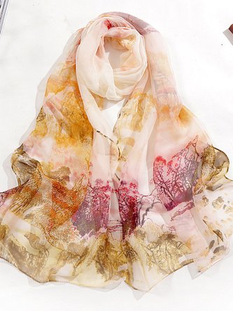 Boho Silk Abstract Botanical Pattern Scarf Neck Beach Vacation Accessories