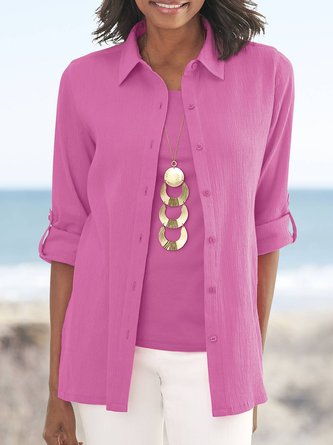 Plain Casual Cotton Shirt Collar tunic Blouse