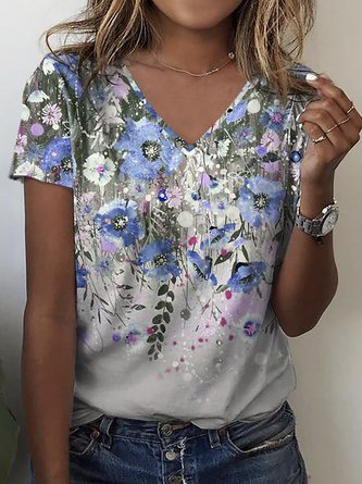 Casual Loose Jersey V Neck T-Shirt