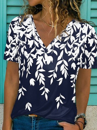 V Neck Casual Loose Jersey T-Shirt