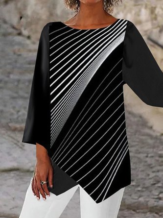 Casual Loose Crew Neck Geometric Printed Tunic Shirt