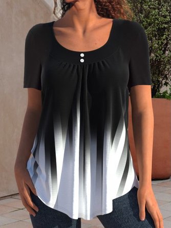 Casual Crew Neck Color Block Shirt