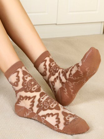 Lace Mesh Floral Pattern Cotton Socks Crystal Socks Daily Casual Accessories